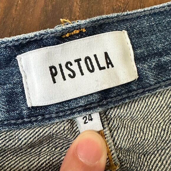 PISTOLA Charlie Exposed Button Fly Jeans Straight Crop Distressed - Picture 10 of 15